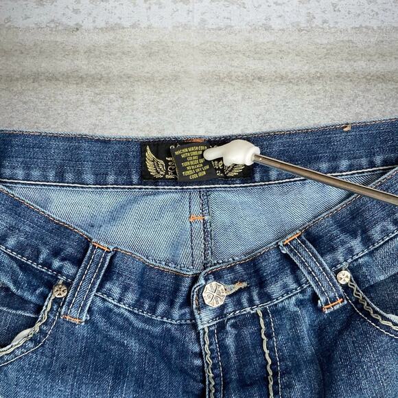 Vintage Y2K Skater Jeans 34x32 Baggy Wide Leg Blue Dark Wash Denim Embroidered - Picture 5 of 9